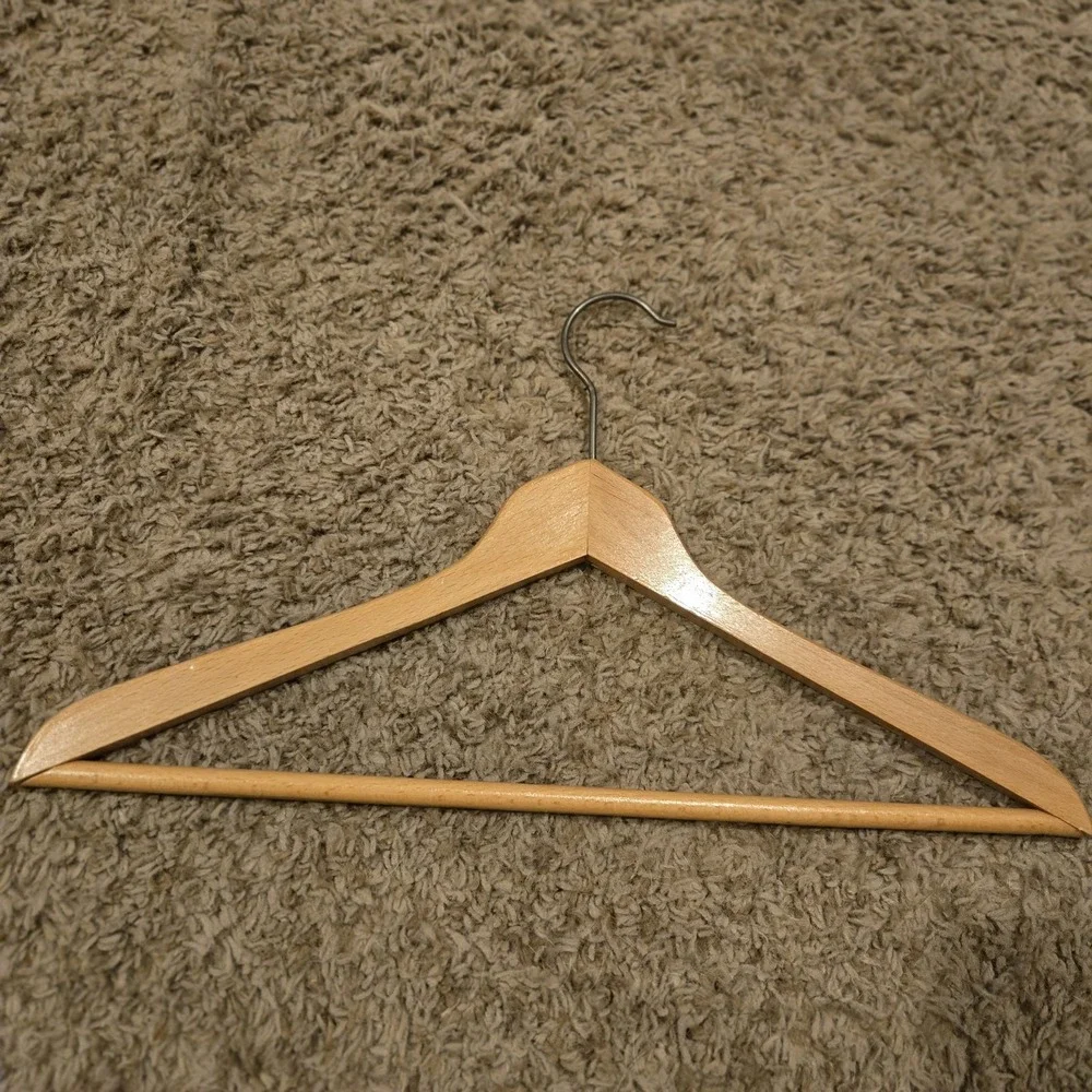 7-Pack Wooden Hangers w/ Pants Bar- Natural Wood Closet Space-Saving